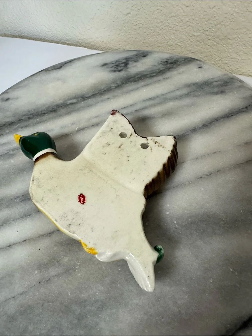 Vintage Hand-Painted Flying Mallard Wall Pocket Decor - Green/Brown
